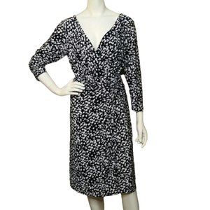 Chaps Wrap Style Dress Ivory / Black Size XL
